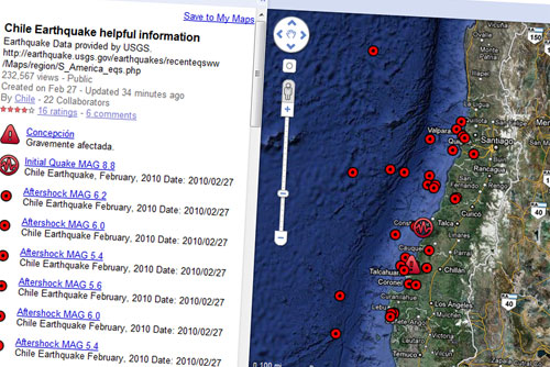Terremoto en Chile en Google Maps