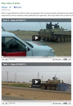 Vídeos mostrando el movimiento de tanques en Alive in Libya