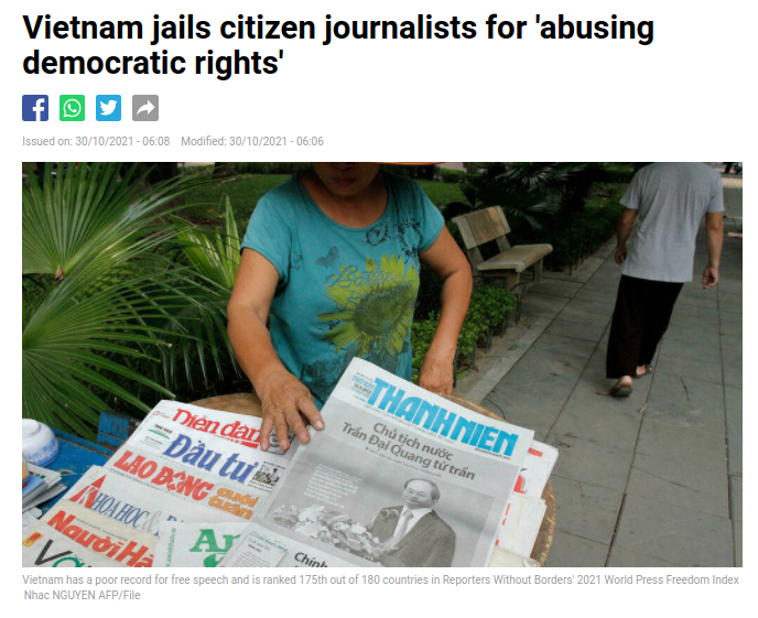 5 periodistas vietnamitas encarcelados por publicar información contra el Gobierno en Facebook