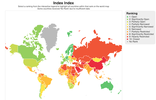 Index Index: el mapa de la libertad de expresión advierte del retroceso de Reino Unido
