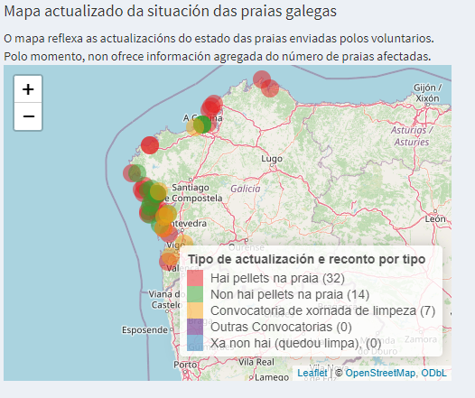 Mapas colaborativos y petición ciudadana para seguir haciendo frente al vertido de Pellets en las costas gallegas